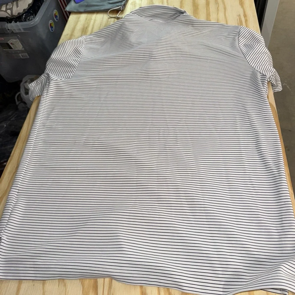 Adidas Golf Polo Shirt Mens XL White Blue Striped Short Sleeve Performance